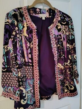 Joan Rivers  Purple Paisley Open Front Jacket